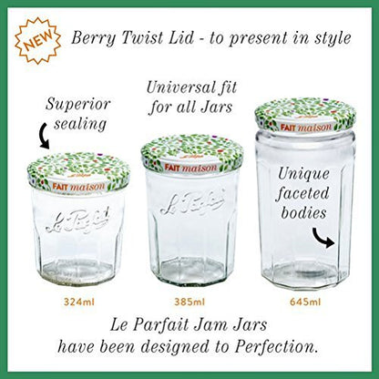 Le Parfait Jam Jars, French Glass Jars with 82mm Twist Lids for Jam and Preserves