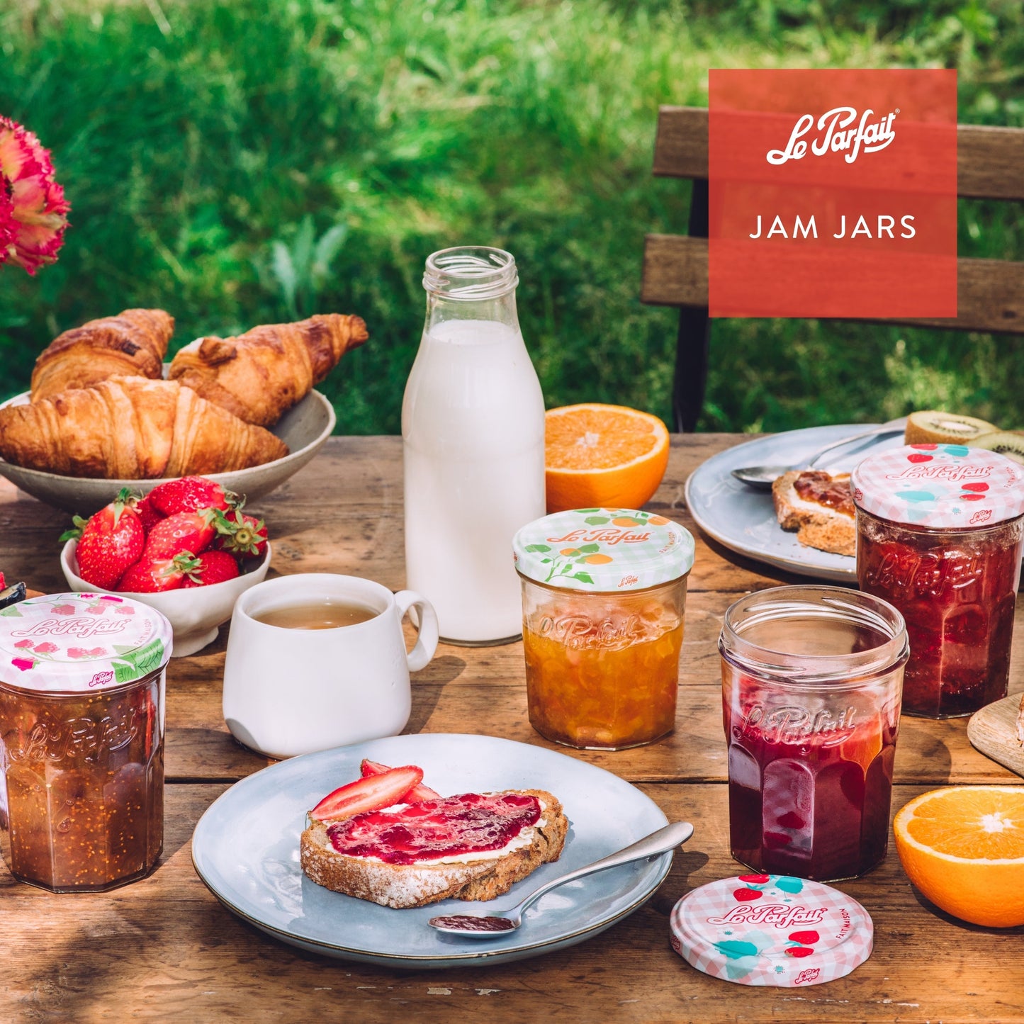 Le Parfait Jam Jars, French Glass Jars with 82mm Twist Lids for Jam and Preserves