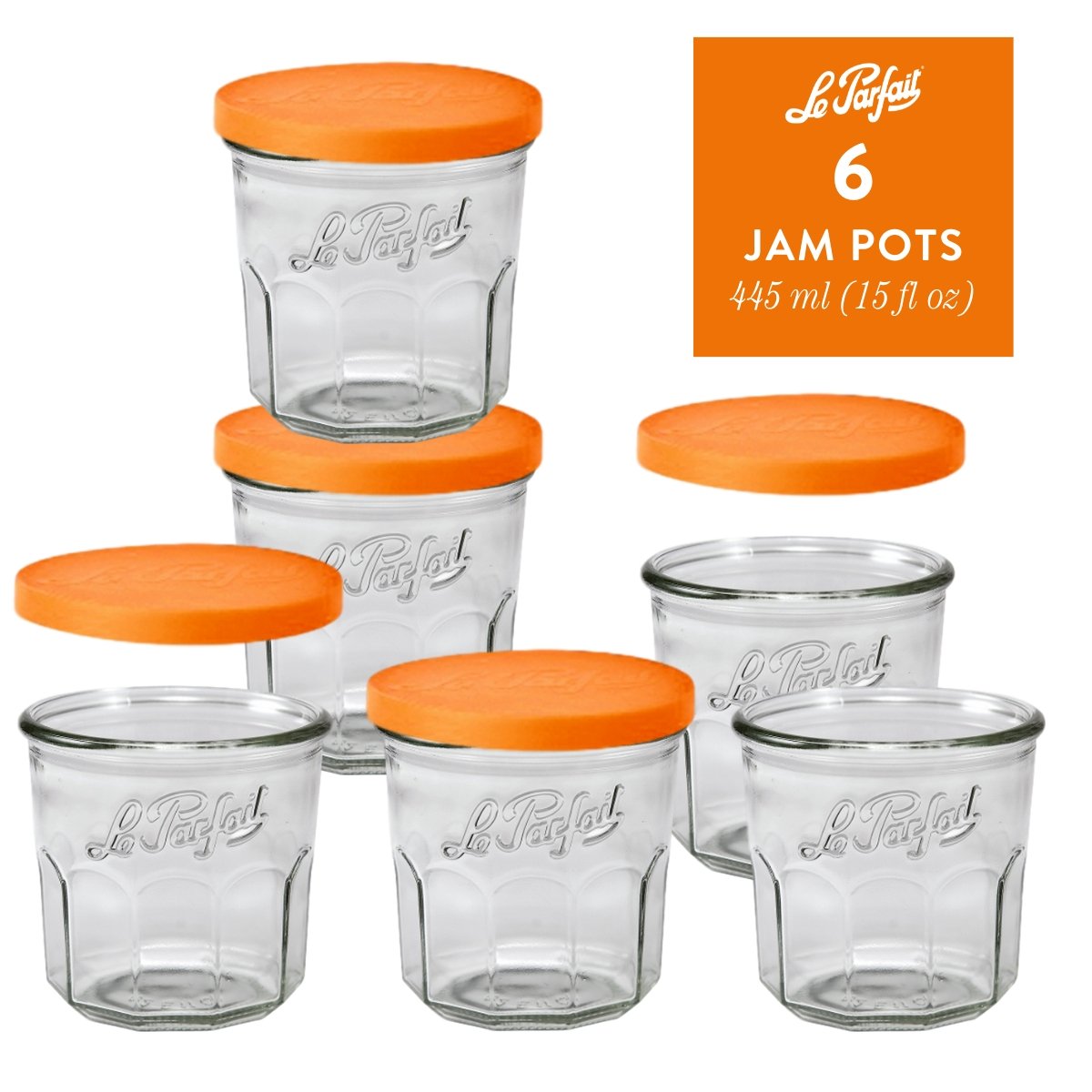 Le Parfait Jam Pots, French Glass Pots with Snap-On Covers for Jam and Jelly