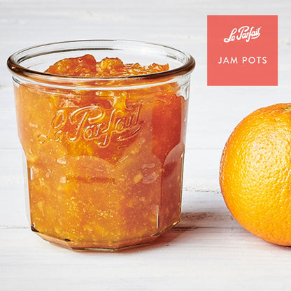 Le Parfait Jam Pots, French Glass Pots with Snap-On Covers for Jam and Jelly
