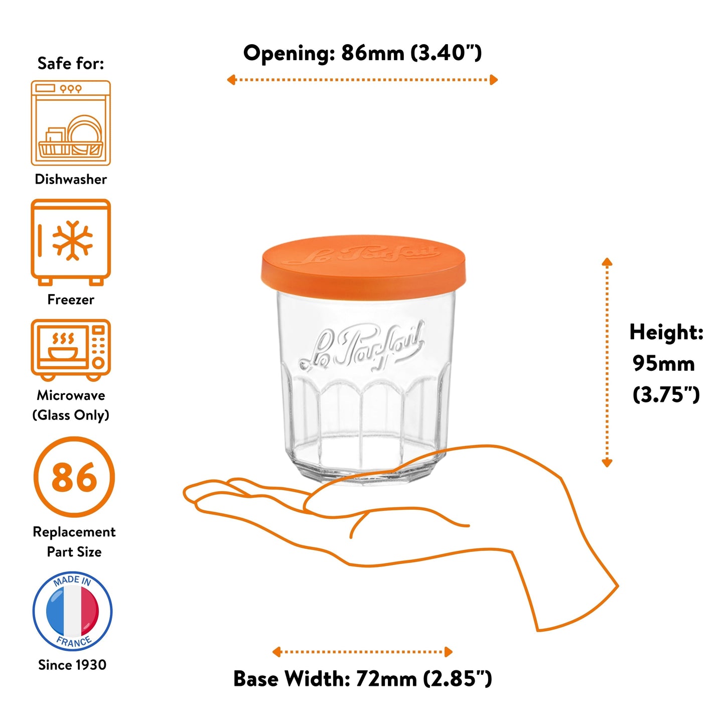 Le Parfait Jam Pots, French Glass Pots with Snap-On Covers for Jam and Jelly