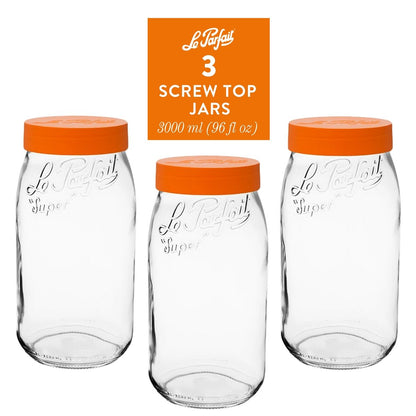 Le Parfait Screw Top Jars, French Glass Storage Jars with Colorful Airtight Screw Lids