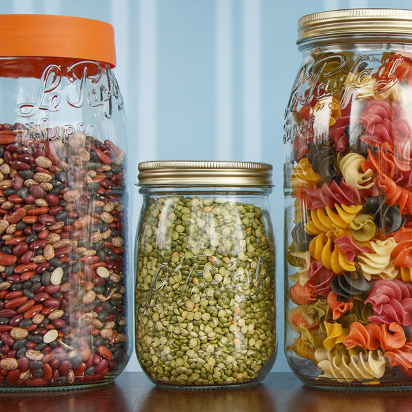 Le Parfait Screw Top Jars, French Glass Storage Jars with Colorful Airtight Screw Lids