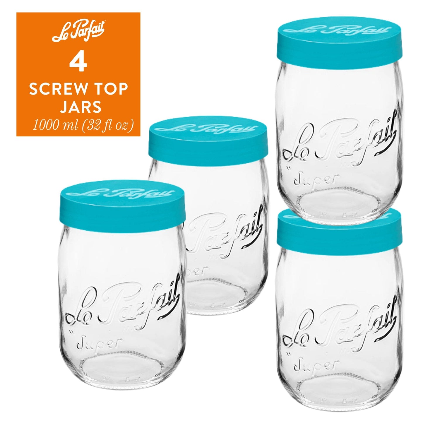 Le Parfait Screw Top Jars, French Glass Storage Jars with Colorful Airtight Screw Lids