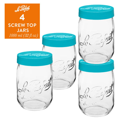 Le Parfait Screw Top Jars, French Glass Storage Jars with Colorful Airtight Screw Lids