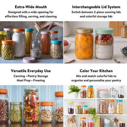 Le Parfait Screw Top Jars, French Glass Storage Jars with Colorful Airtight Screw Lids