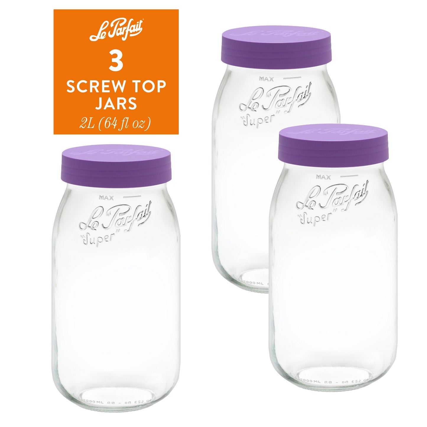 Le Parfait Screw Top Jars, French Glass Storage Jars with Colorful Airtight Screw Lids