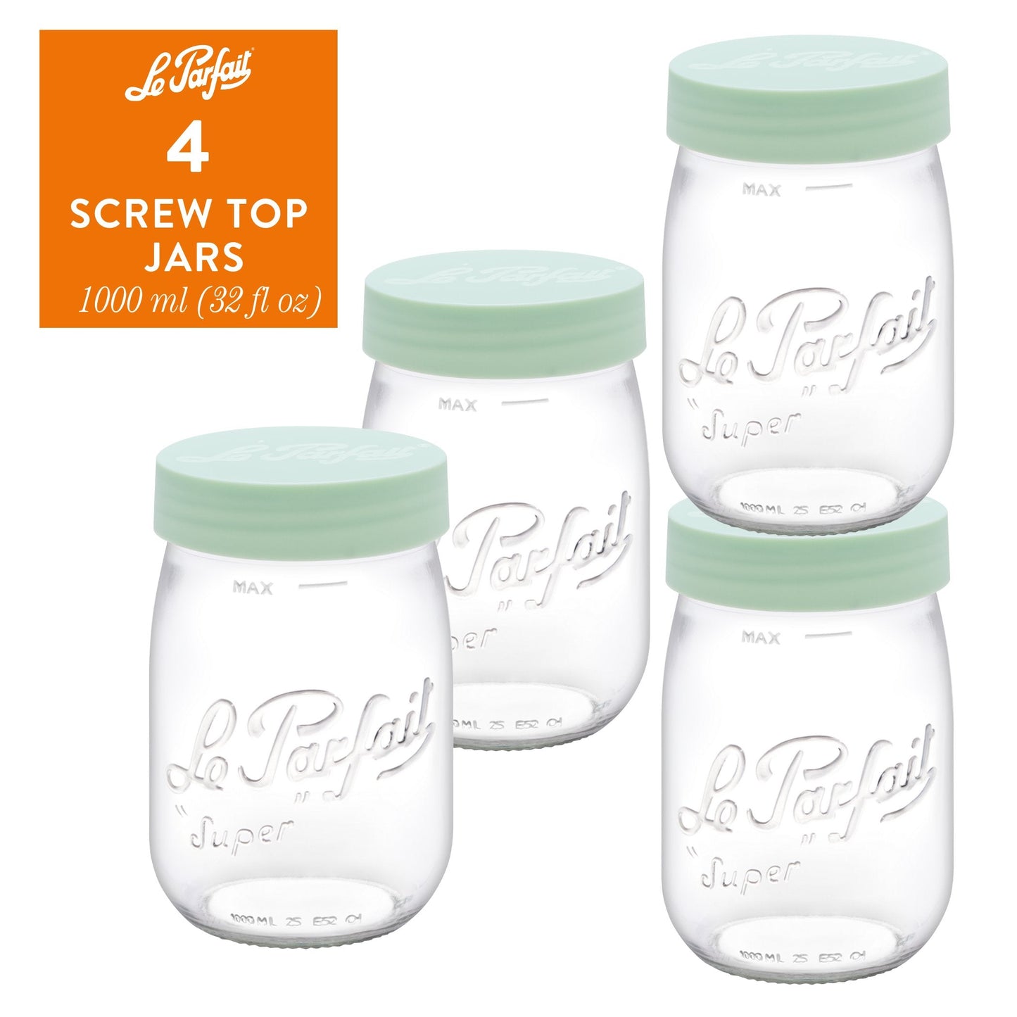 Le Parfait Screw Top Jars, French Glass Storage Jars with Colorful Airtight Screw Lids