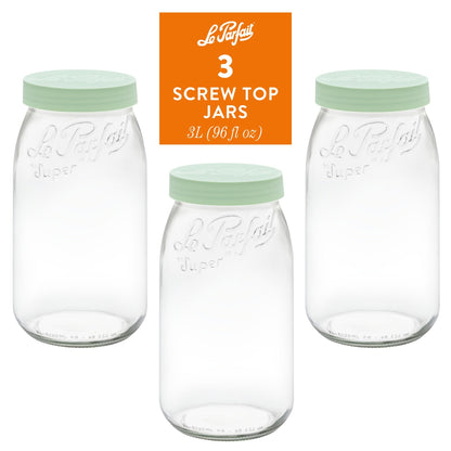 Le Parfait Screw Top Jars, French Glass Storage Jars with Colorful Airtight Screw Lids