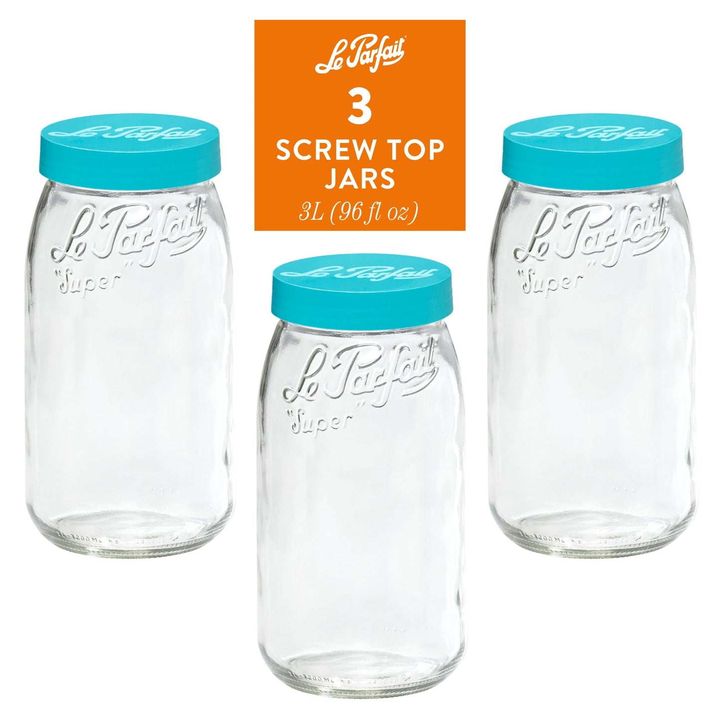 Le Parfait Screw Top Jars, French Glass Storage Jars with Colorful Airtight Screw Lids