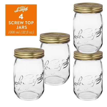 Le Parfait Screw Top Jars, French Glass Storage Jars with Colorful Airtight Screw Lids