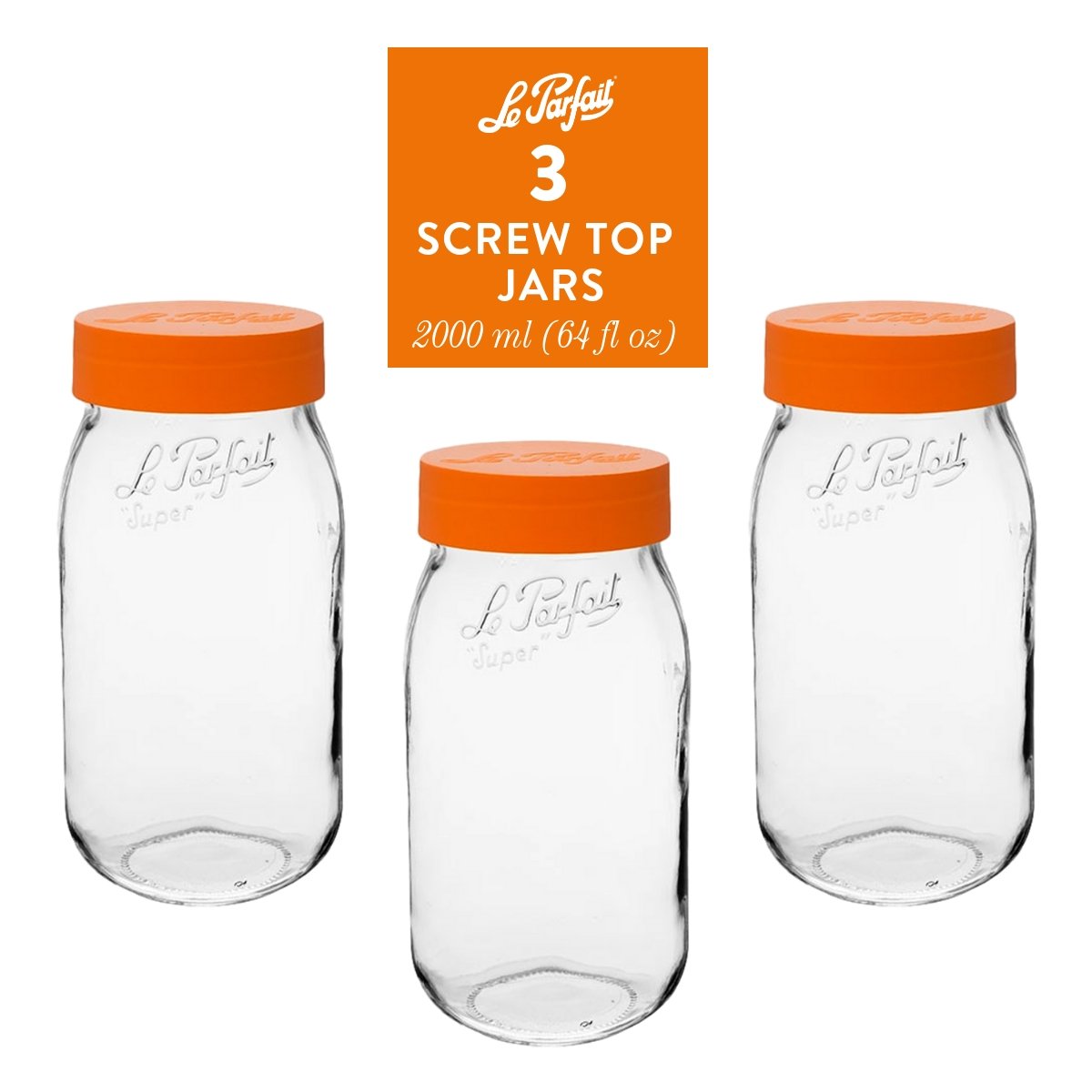 Le Parfait Screw Top Jars, French Glass Storage Jars with Colorful Airtight Screw Lids