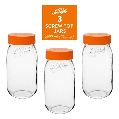 Le Parfait Screw Top Jars, French Glass Storage Jars with Colorful Airtight Screw Lids
