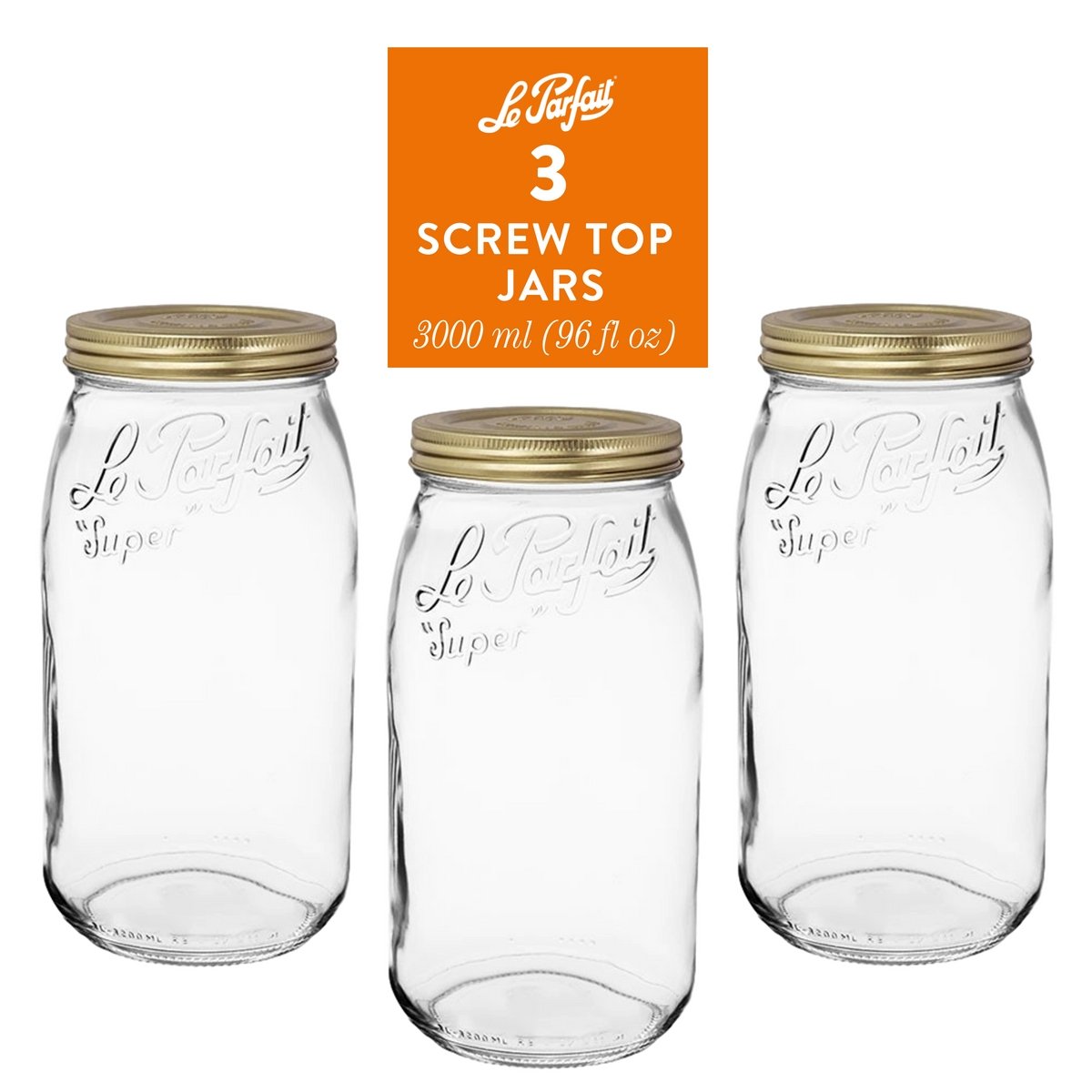 Le Parfait Screw Top Jars, French Glass Storage Jars with Colorful Airtight Screw Lids