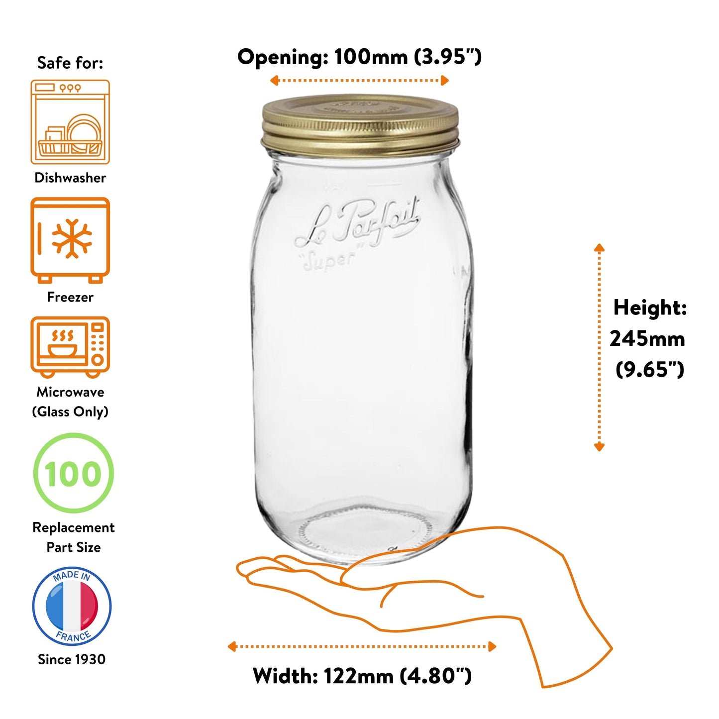 Le Parfait Screw Top Jars, French Glass Storage Jars with Colorful Airtight Screw Lids