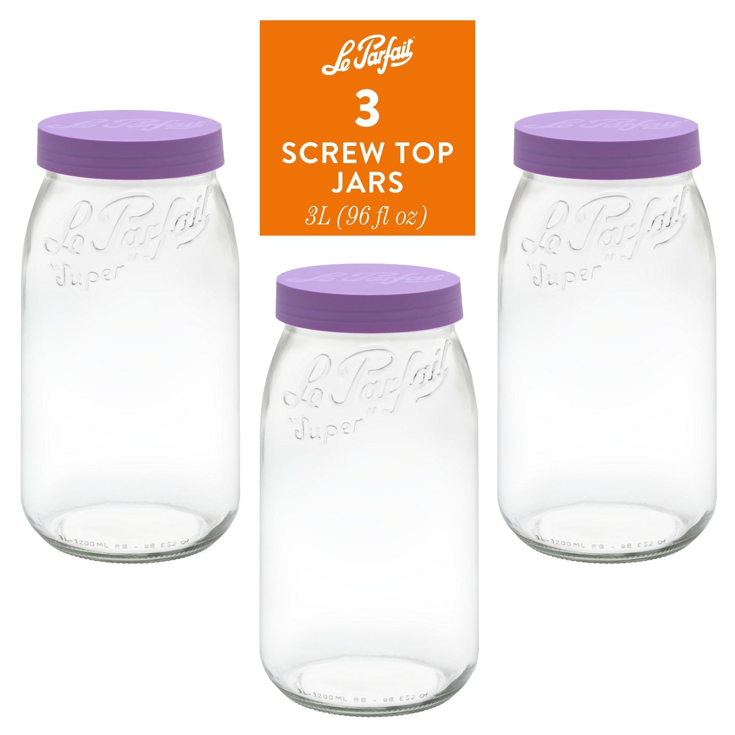 Le Parfait Screw Top Jars, French Glass Storage Jars with Colorful Airtight Screw Lids
