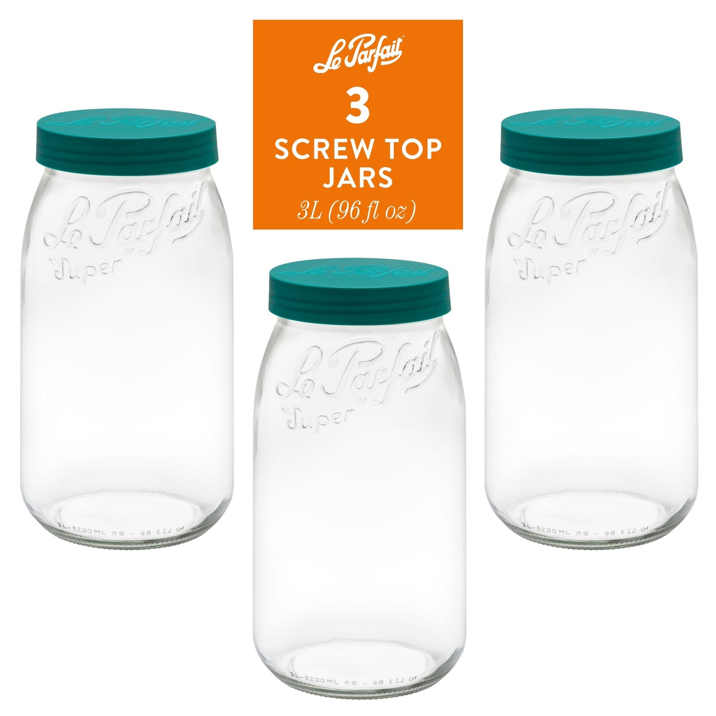 Le Parfait Screw Top Jars, French Glass Storage Jars with Colorful Airtight Screw Lids