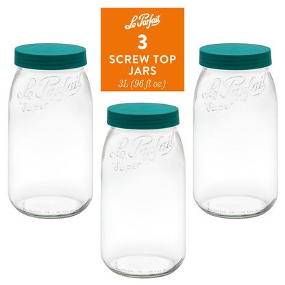 Le Parfait Screw Top Jars, French Glass Storage Jars with Colorful Airtight Screw Lids
