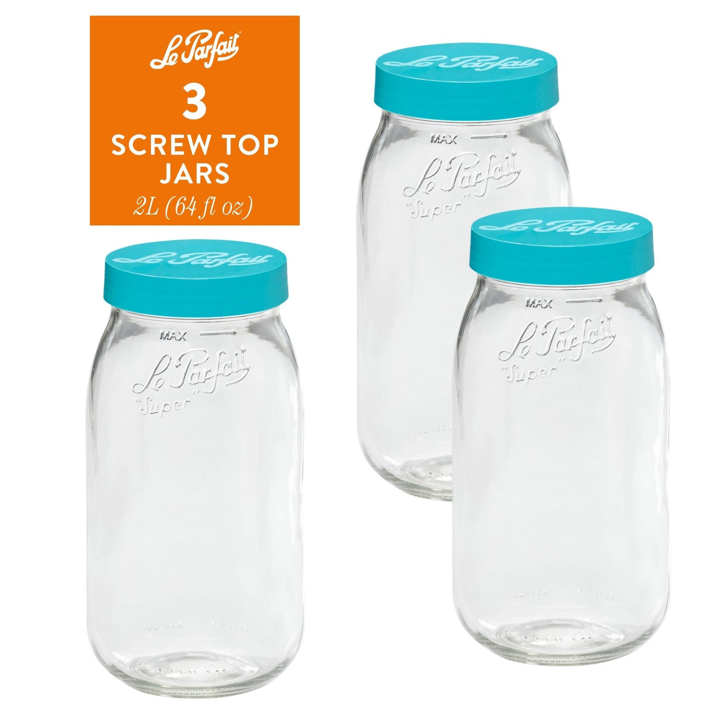 Le Parfait Screw Top Jars, French Glass Storage Jars with Colorful Airtight Screw Lids