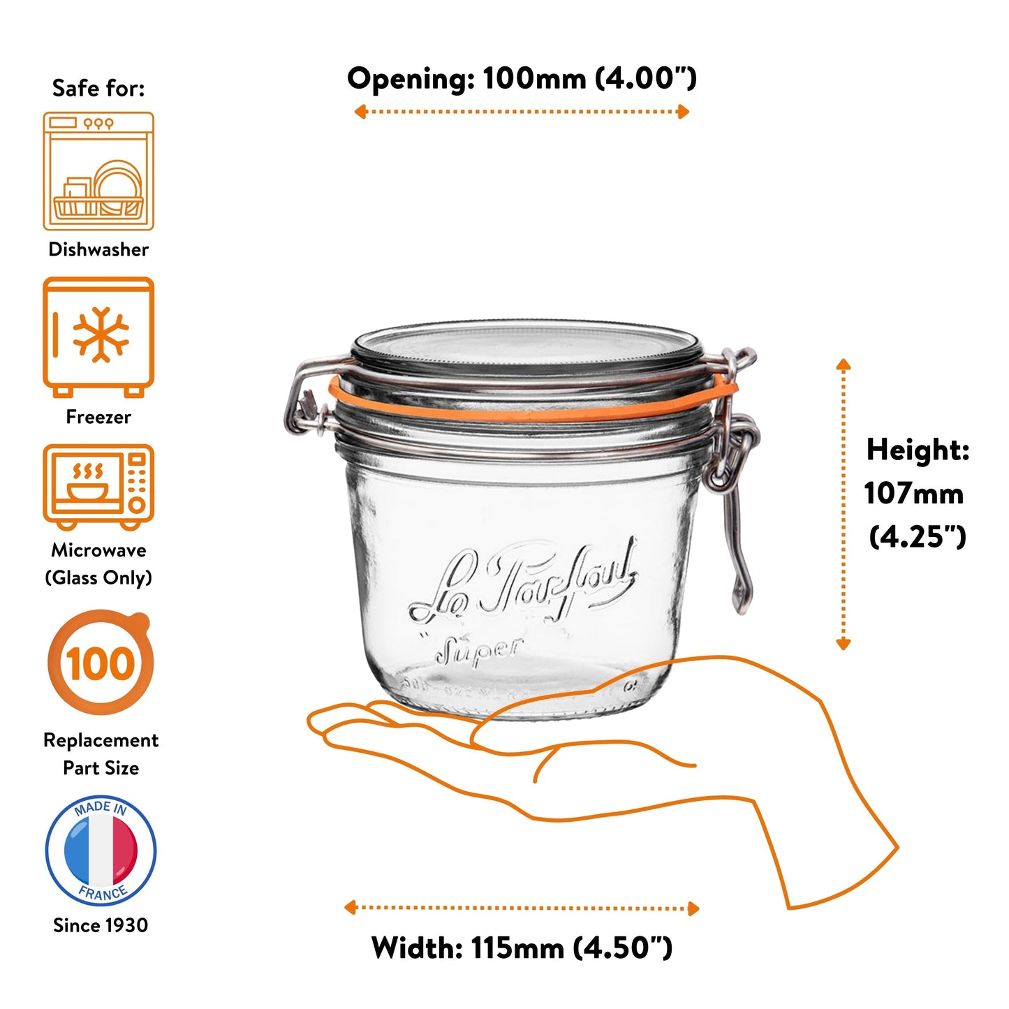 Le Parfait Super Terrines, French Glass Canning Jars with Wire-Bail Clamp Lid