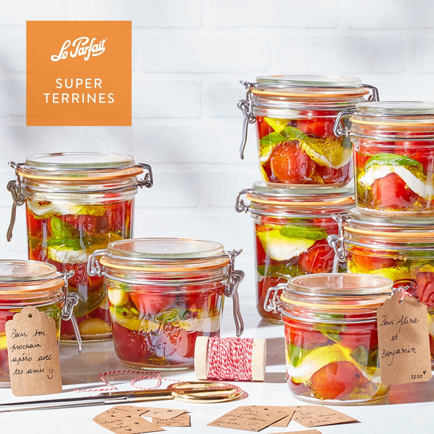 Le Parfait Super Terrines, French Glass Canning Jars with Wire-Bail Clamp Lid