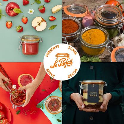 Le Parfait Super Terrines, French Glass Canning Jars with Wire-Bail Clamp Lid
