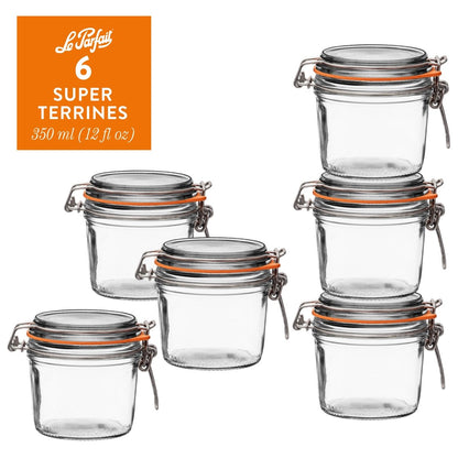 Le Parfait Super Terrines, French Glass Canning Jars with Wire-Bail Clamp Lid