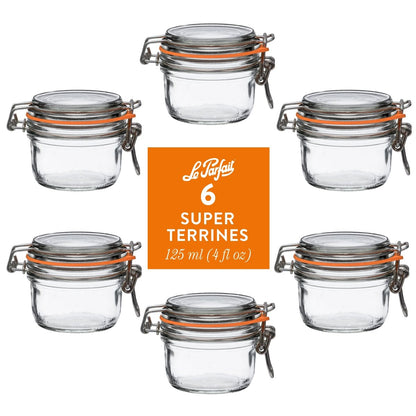 Le Parfait Super Terrines, French Glass Canning Jars with Wire-Bail Clamp Lid