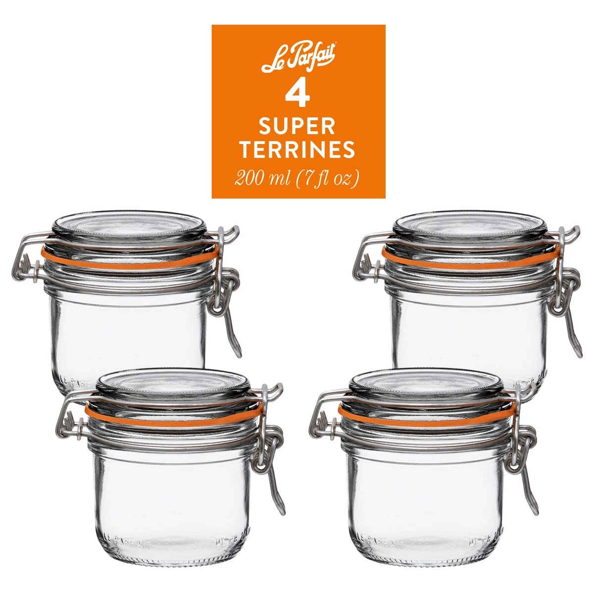 Le Parfait Super Terrines, French Glass Canning Jars with Wire-Bail Clamp Lid