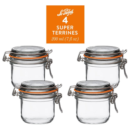 Le Parfait Super Terrines, French Glass Canning Jars with Wire-Bail Clamp Lid