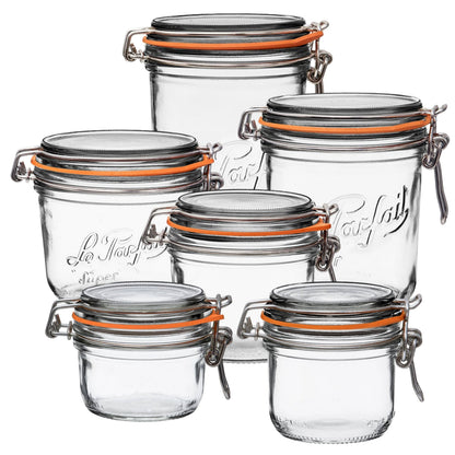 Le Parfait Super Terrines, French Glass Canning Jars with Wire-Bail Clamp Lid