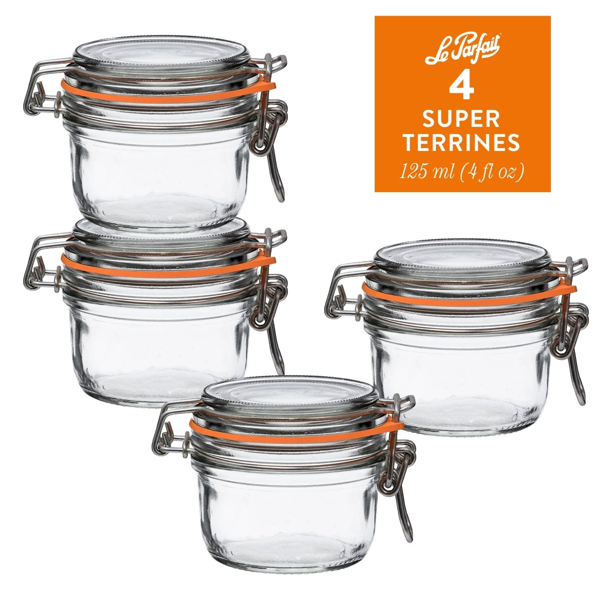 Le Parfait Super Terrines, French Glass Canning Jars with Wire-Bail Clamp Lid