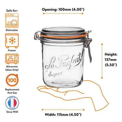 Le Parfait Super Terrines, French Glass Canning Jars with Wire-Bail Clamp Lid