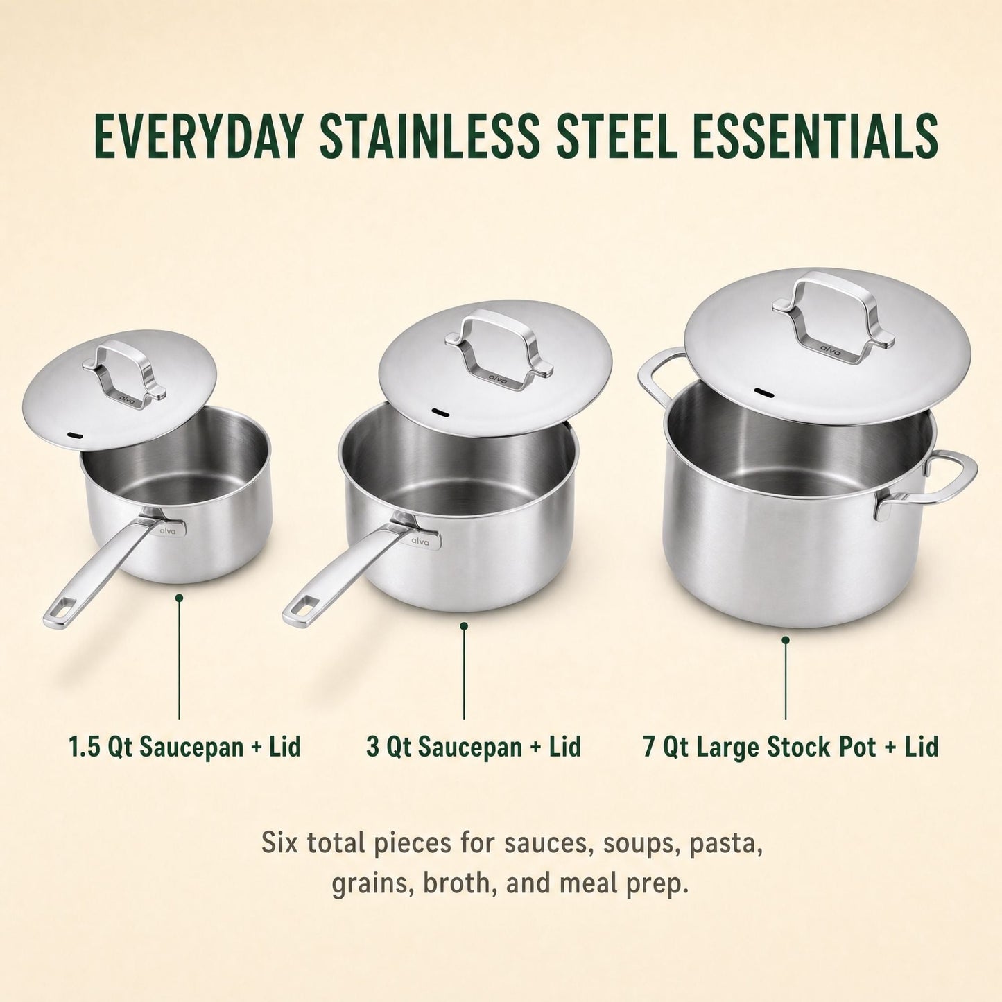 Stainless Steel Pot Set, 6-Piece